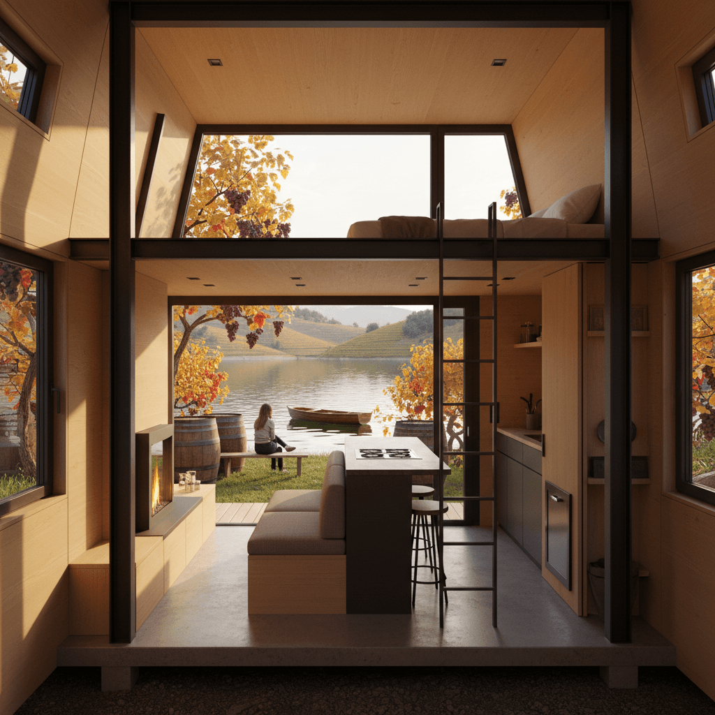 Modern lakeside Tiny House - Interior view